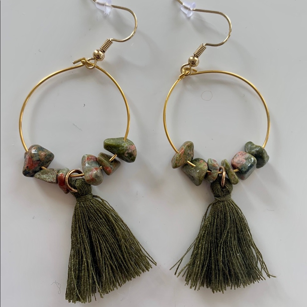 Unakite Boho Tassel Earrings